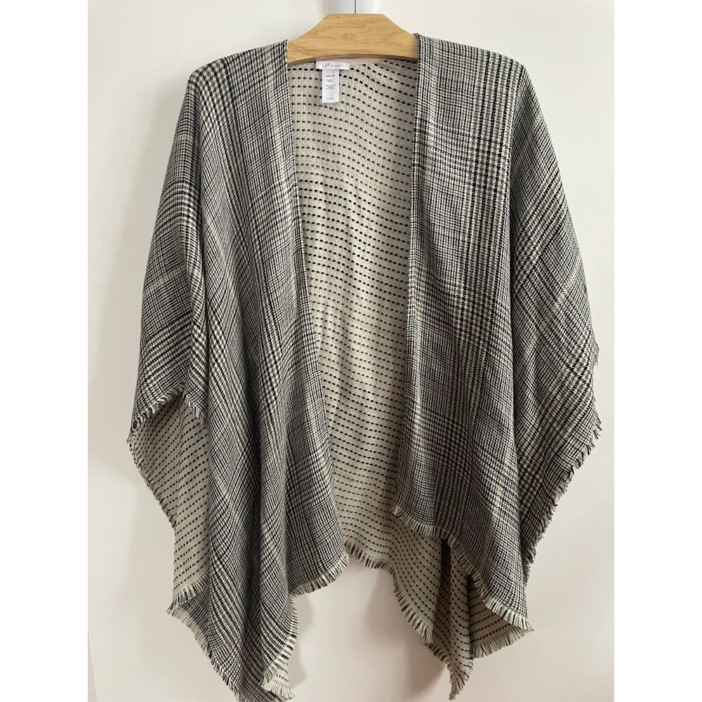 J. Jill Reversible Glen Plaid Ruana Fringed Sweater Poncho One Size - Picture 4 of 8
